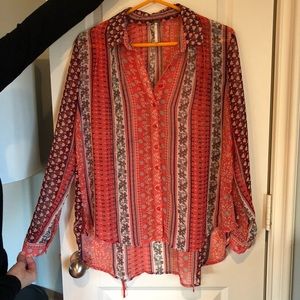 Free People Fall Sheer Patterned Blouse